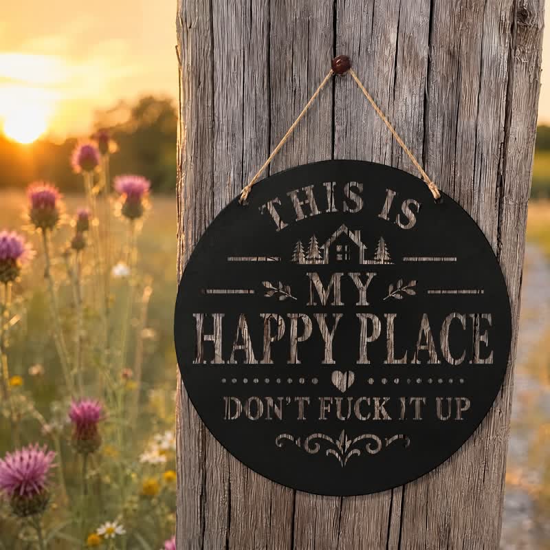 Buddha Stones "This Is My Happy Place" Quote Round Metal Iron Wall Decor - image 1