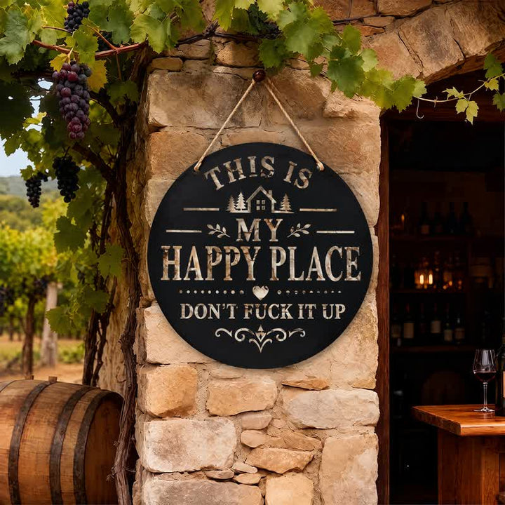Buddha Stones "This Is My Happy Place" Quote Round Metal Iron Wall Decor - image 5