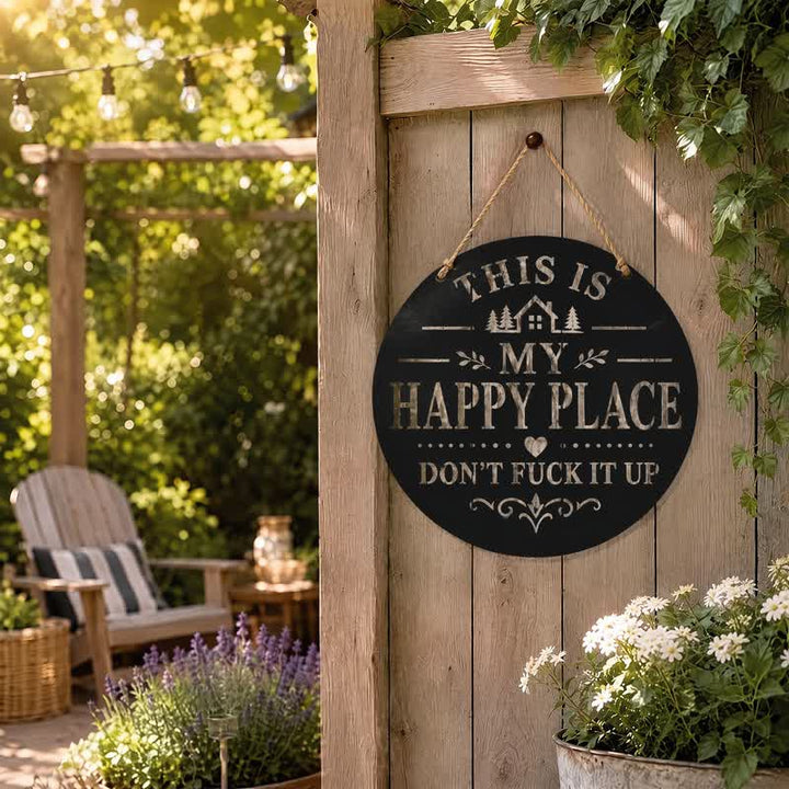 Buddha Stones "This Is My Happy Place" Quote Round Metal Iron Wall Decor - image 7