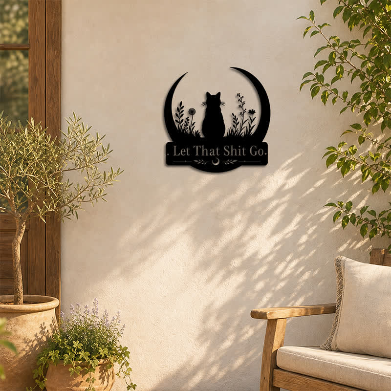 Buddha Stones Crescent Moon Cat "Let That Shit Go" Iron Metal Wall Decor - image 5