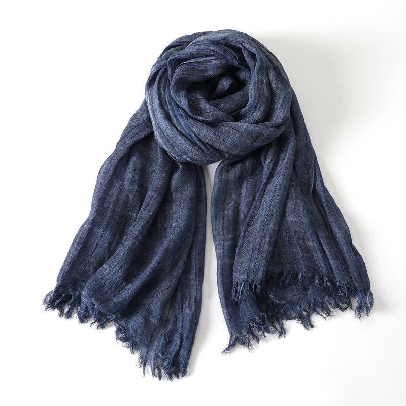 Buddha Stones Spring Fall Soft Textured Travel Tassel Men's Scarf - Navy - image 6