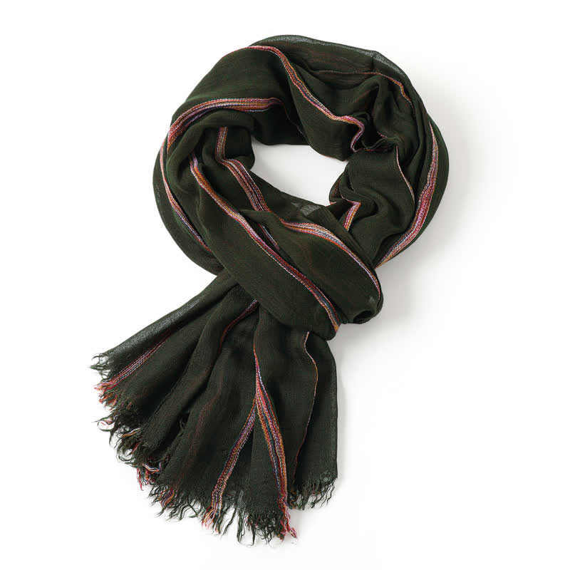 Buddha Stones Spring Fall Multistripe Tassel Lightweight Men's Scarf - DarkOliveGreen - image 11