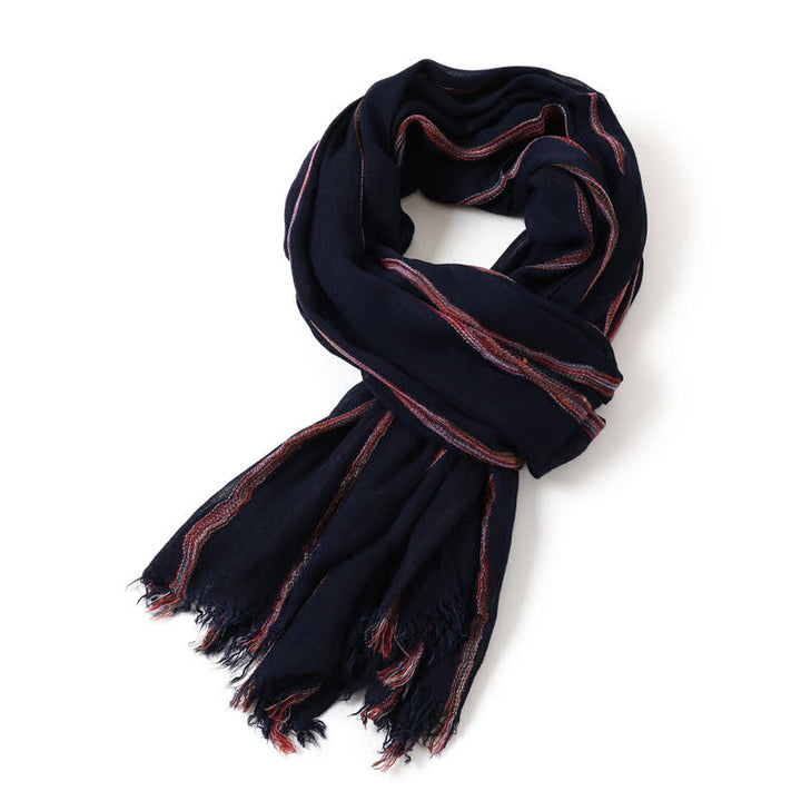 Buddha Stones Spring Fall Multistripe Tassel Lightweight Men's Scarf - Navy - image 4