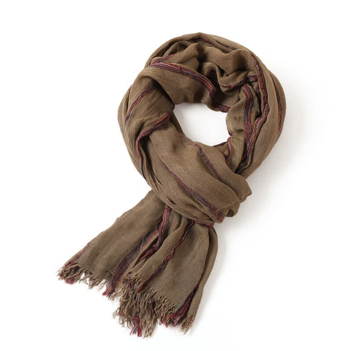 Buddha Stones Spring Fall Multistripe Tassel Lightweight Men's Scarf - Tan - image 6