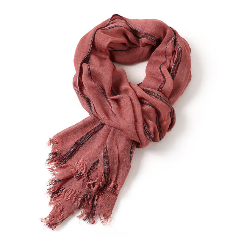 Buddha Stones Spring Fall Multistripe Tassel Lightweight Men's Scarf - Tomato - image 13