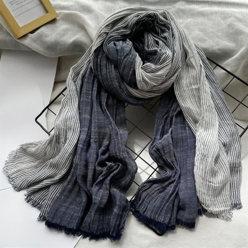 Buddha Stones Spring Fall Two Tone Fine Stripe Casual Tassel Men's Scarf - Navy - image 0