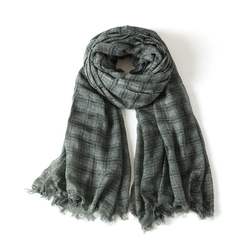 Buddha Stones Spring Fall Textured Checked Draped Men's Scarf - DarkOliveGreen - image 7