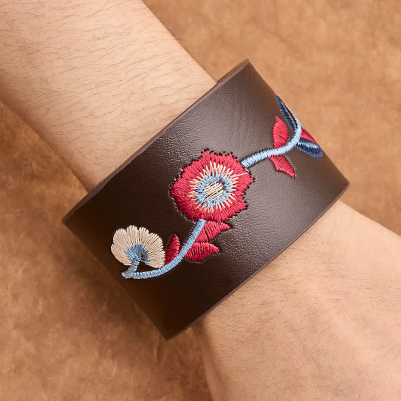 Buddha Stones Vintage Floral Rose Butterfly Embroidered Leather Buckle Bracelet - image 13