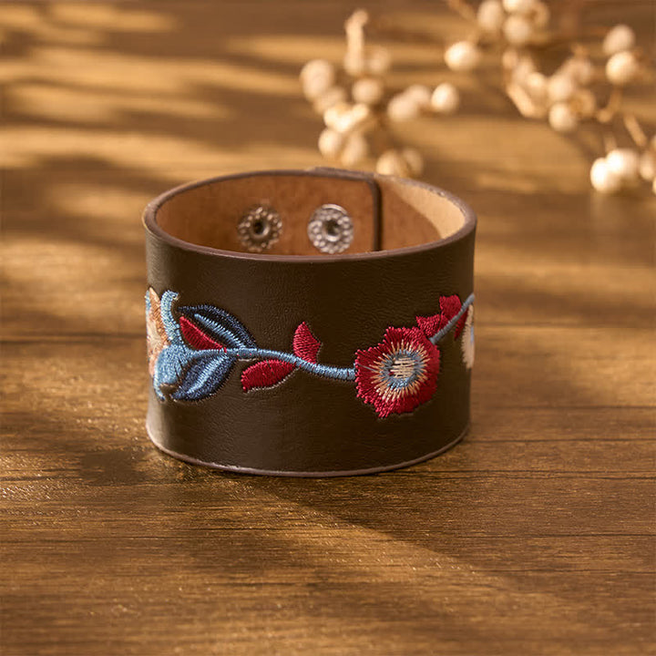 Buddha Stones Vintage Floral Rose Butterfly Embroidered Leather Buckle Bracelet - image 12