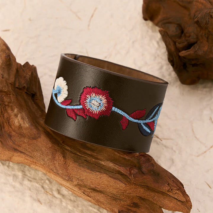 Buddha Stones Vintage Floral Rose Butterfly Embroidered Leather Buckle Bracelet - image 11