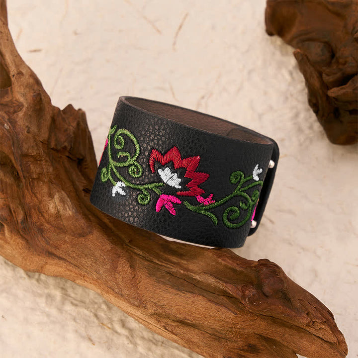Buddha Stones Protection Leather Floral Embroidered Adjustable Buckle Bracelet - image 11