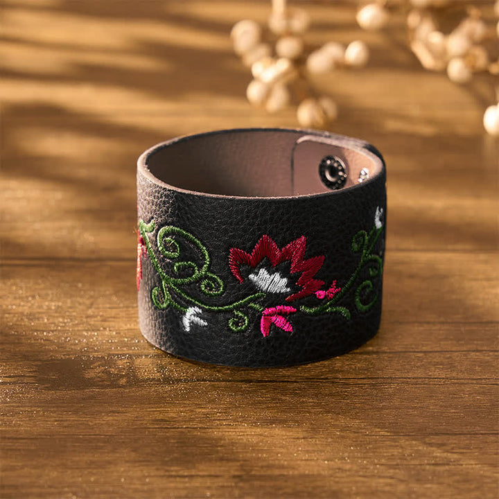Buddha Stones Protection Leather Floral Embroidered Adjustable Buckle Bracelet - image 10