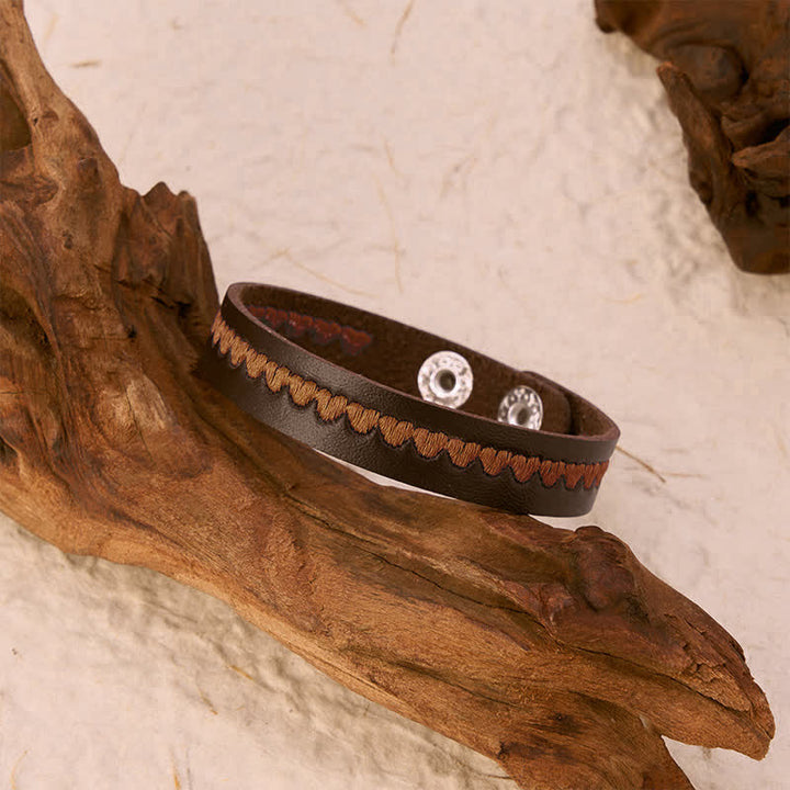Buddha Stones Adjustable Leather Love Heart Embroidered Protection Buckle Bracelet - image 25