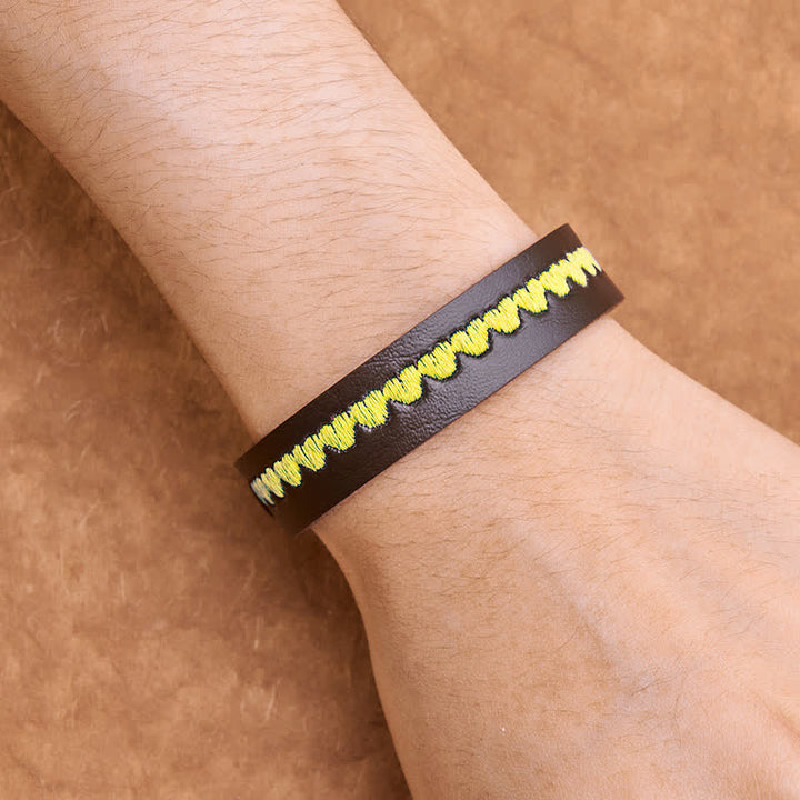 Buddha Stones Adjustable Leather Love Heart Embroidered Protection Buckle Bracelet - image 12