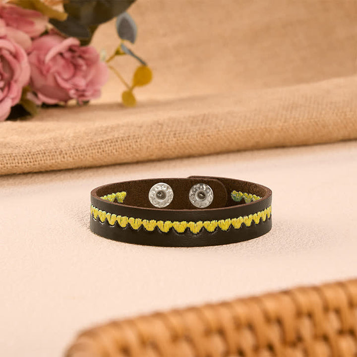 Buddha Stones Adjustable Leather Love Heart Embroidered Protection Buckle Bracelet - image 10
