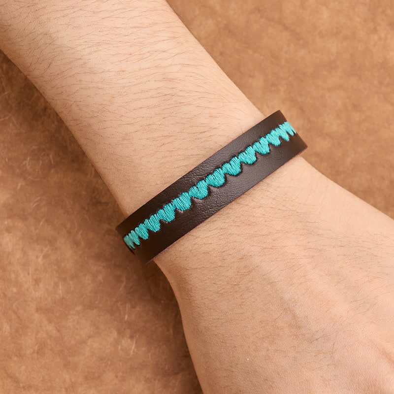 Buddha Stones Adjustable Leather Love Heart Embroidered Protection Buckle Bracelet - image 4