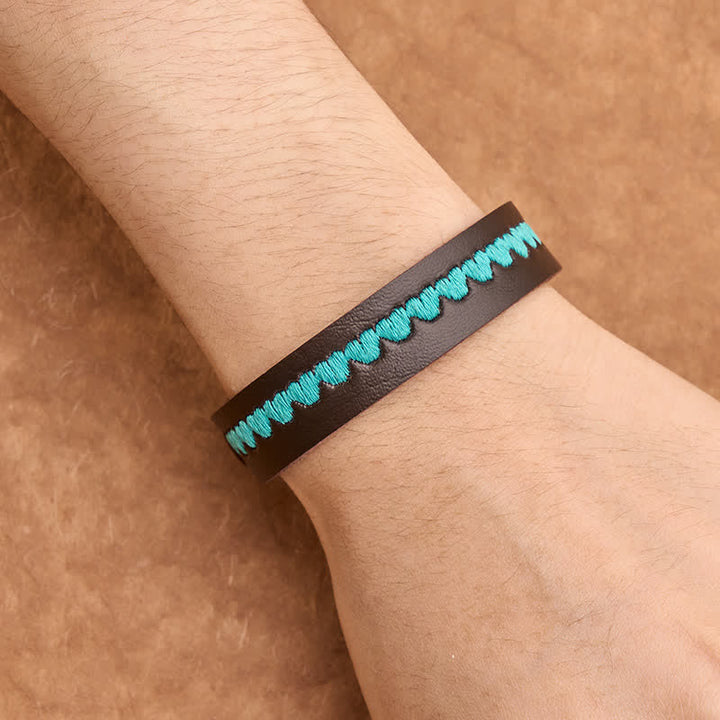 Buddha Stones Adjustable Leather Love Heart Embroidered Protection Buckle Bracelet - image 4