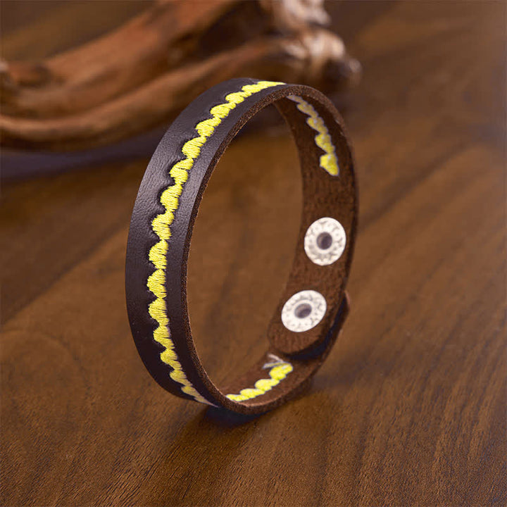 Buddha Stones Adjustable Leather Love Heart Embroidered Protection Buckle Bracelet - Yellow(Wrist Circumference: Approx. 6.7–7.5 in / 17–19 cm) - image 8