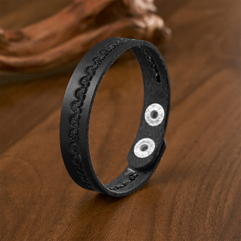 Buddha Stones Adjustable Leather Love Heart Embroidered Protection Buckle Bracelet - Black(Wrist Circumference: Approx. 6.7–7.5 in / 17–19 cm) - image 29