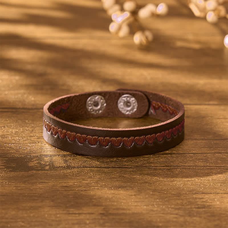 Buddha Stones Adjustable Leather Love Heart Embroidered Protection Buckle Bracelet - image 23