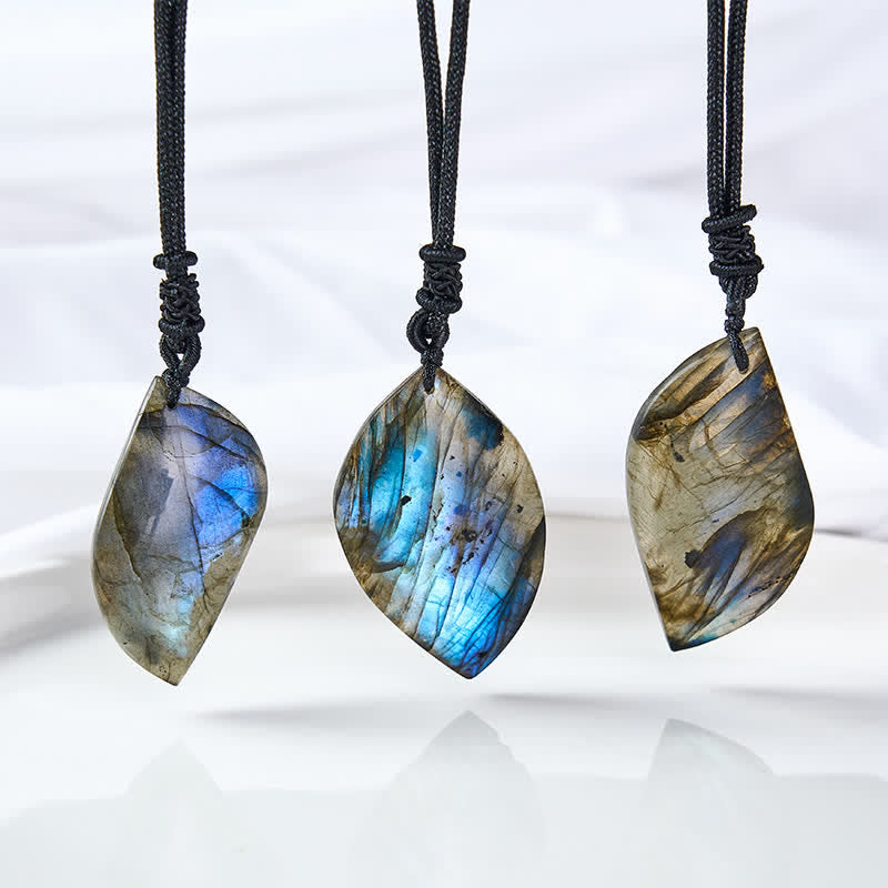 Buddha Stones Labradorite Leaf Design Intuition Braided Rope Necklace - image 5
