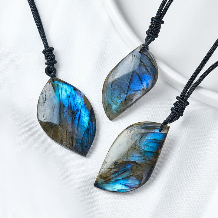 Buddha Stones Labradorite Leaf Design Intuition Braided Rope Necklace - image 0