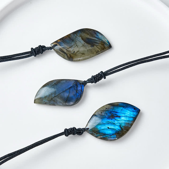 Buddha Stones Labradorite Leaf Design Intuition Braided Rope Necklace - image 7