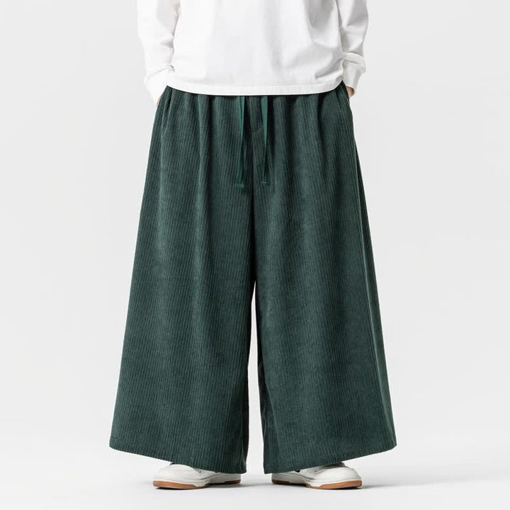 Buddha Stones Fall Winter Simple Classic Drawstring Solid Corduroy Ankle Pants Men's Wide Leg Pants With Pockets - DarkGreen - US/UK/AU46，EU56 (5XL) - image 19