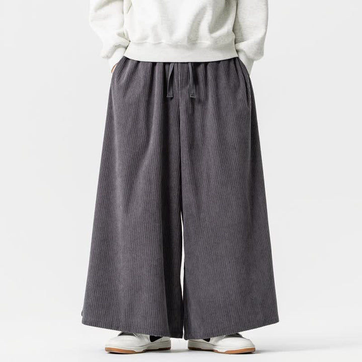 Buddha Stones Fall Winter Simple Classic Drawstring Solid Corduroy Ankle Pants Men's Wide Leg Pants With Pockets - DimGray - US/UK/AU46，EU56 (5XL) - image 25