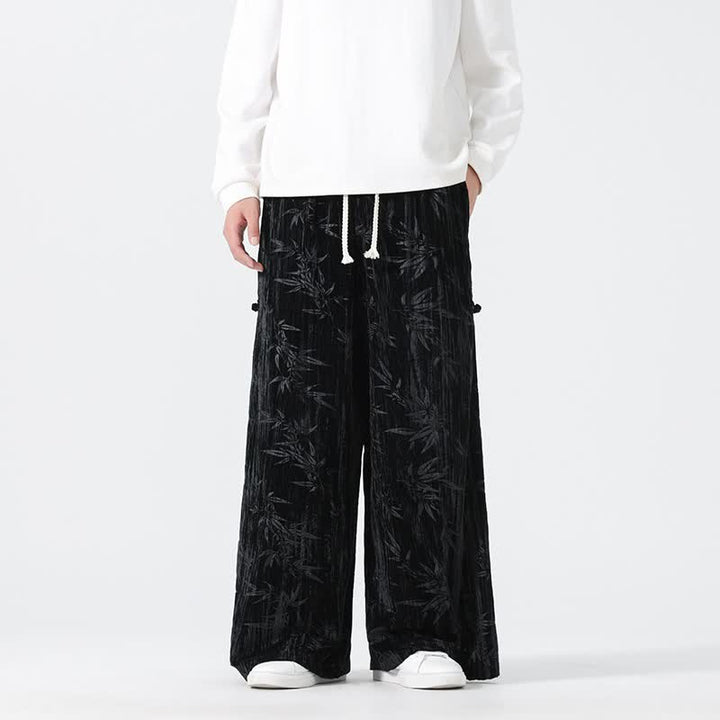 Buddha Stones Fall Winter Casual Boho Drawstring Abstract Bamboo Long Pants Men's Straight Leg Pants With Pockets - Black - US/UK/AU44，EU54 (4XL) - image 10