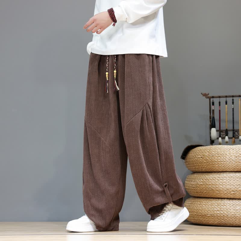 Buddha Stones Fall Winter Casual Boho Drawstring Solid Long Pants Corduroy Men's Harem Pants With Pockets - SaddleBrown - US/UK/AU46，EU56 (5XL) - image 0