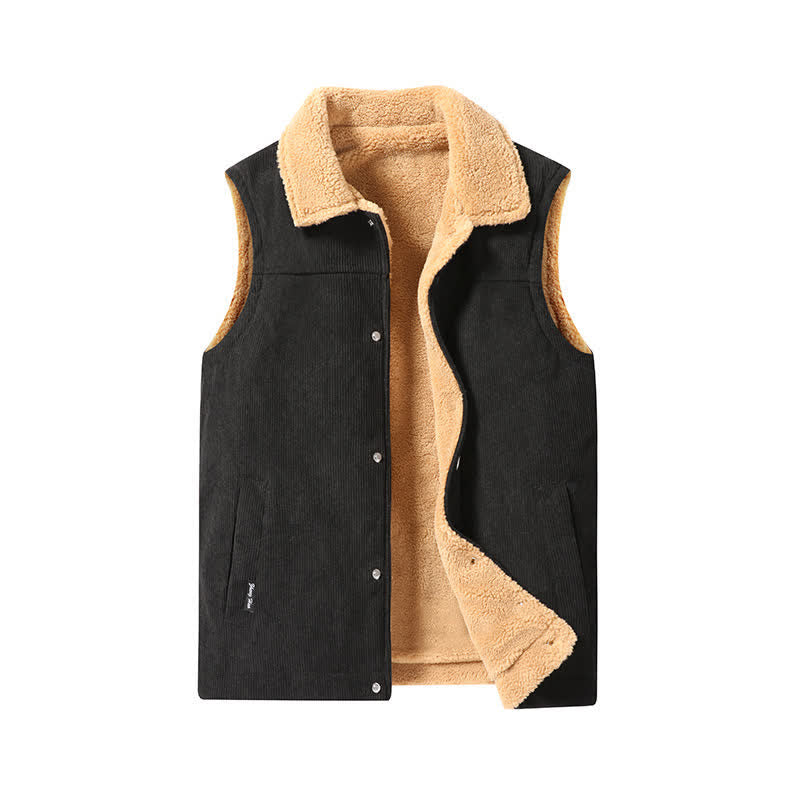 Buddha Stones Fall Winter Casual Vintage Button-Up Solid Corduroy Tank Top Men's Vest With Pockets - Black - US/UK/AU46，EU56 (6XL) - image 1