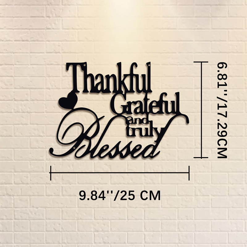 Buddha Stones Thankful Grateful Truly Blessed Matte Black Metal Wall Decor - Approx. 25cm x 8.55cm x 0.1cm / 9.84in x 3.37in x 0.04in - image 2