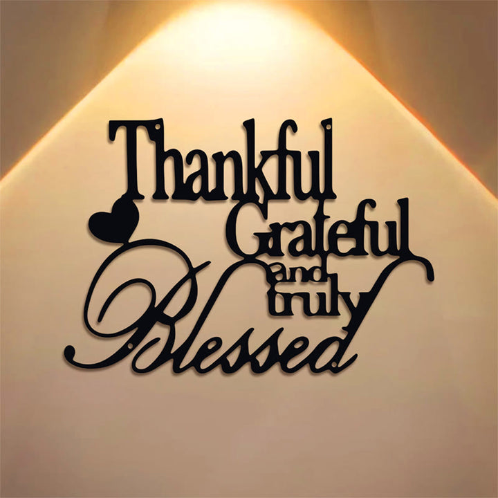 Buddha Stones Thankful Grateful Truly Blessed Matte Black Metal Wall Decor - image 0