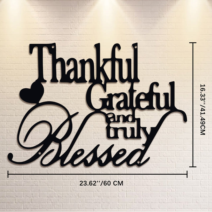 Buddha Stones Thankful Grateful Truly Blessed Matte Black Metal Wall Decor - Approx. 60cm x 20.51cm x 0.12cm / 23.62in x 8.07in x 0.05in - image 13