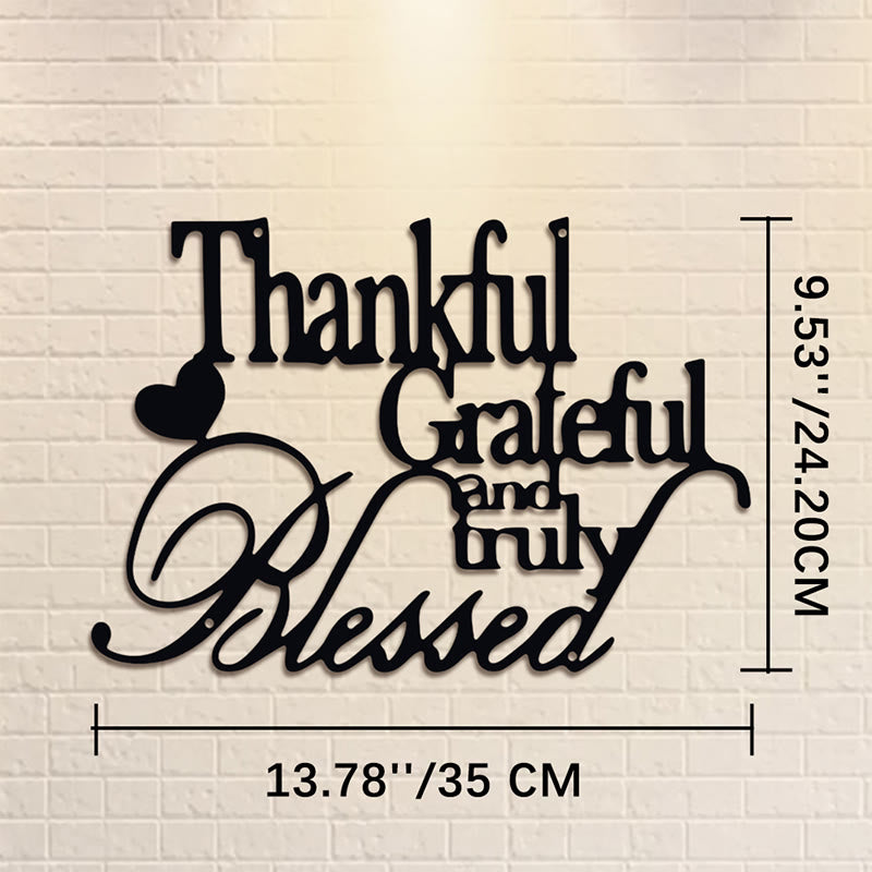Buddha Stones Thankful Grateful Truly Blessed Matte Black Metal Wall Decor - Approx. 35cm x 11.97cm x 0.1cm / 13.78in x 4.71in x 0.04in - image 6