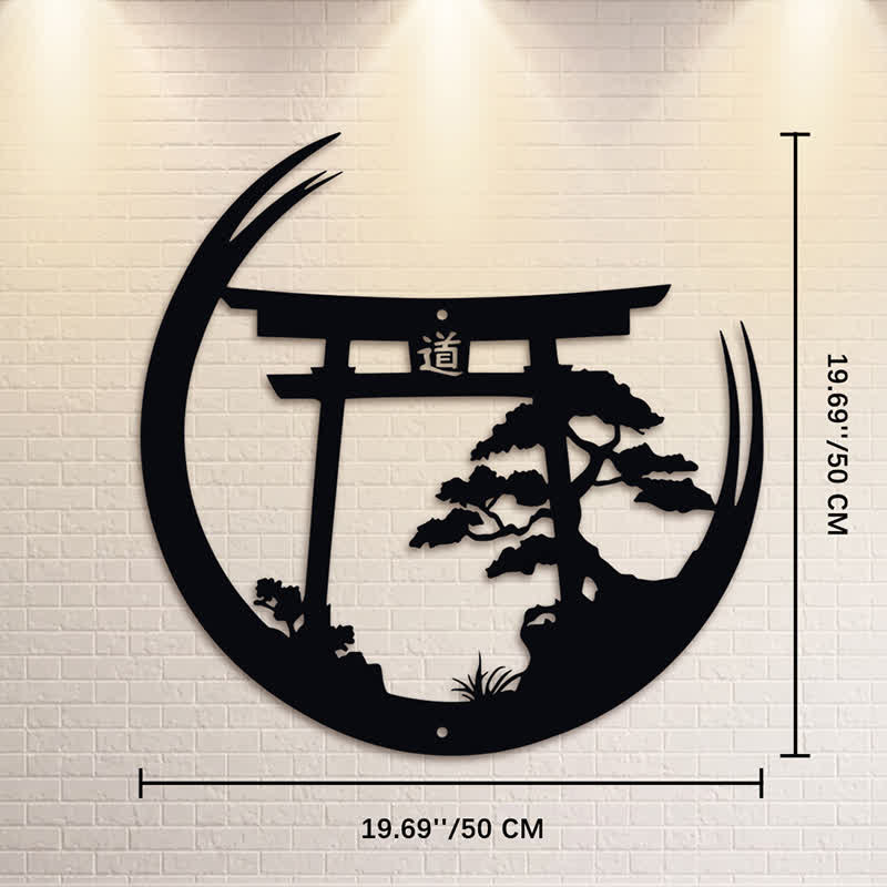 Buddha Stones Matte Black Torii And Pine Metal Meaningful Symbols Wall Art - Approx. 50cm x 50cm x 0.12cm / 19.69in x 19.69in x 0.05in - image 11