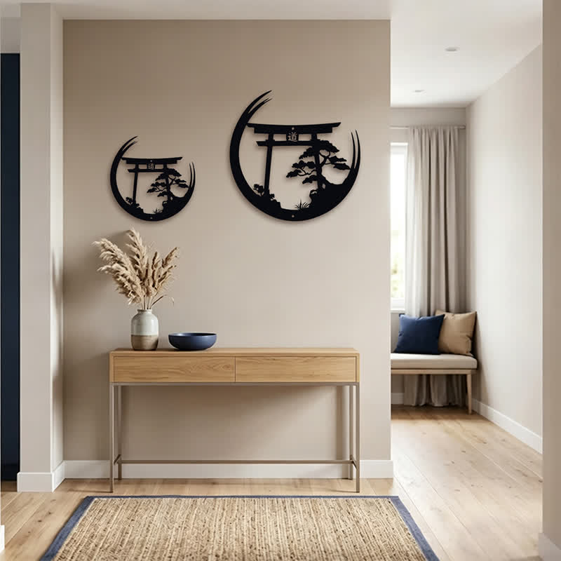 Buddha Stones Matte Black Torii And Pine Metal Meaningful Symbols Wall Art - image 16