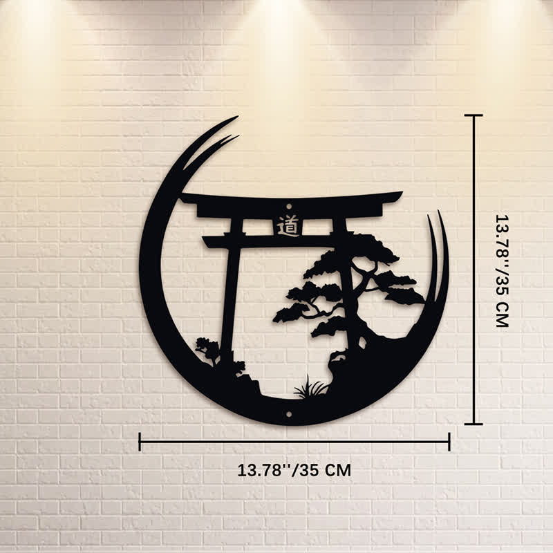 Buddha Stones Matte Black Torii And Pine Metal Meaningful Symbols Wall Art - Approx. 35cm x 35cm x 0.1cm / 13.78in x 13.78in x 0.04in - image 6
