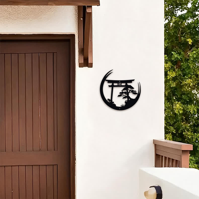 Buddha Stones Matte Black Torii And Pine Metal Meaningful Symbols Wall Art - image 5