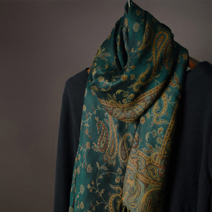 Buddha Stones Tibetan Cashew Flower Vine Print Tassels Shawl Fall Winter Soft Scarf Wrap - image 3
