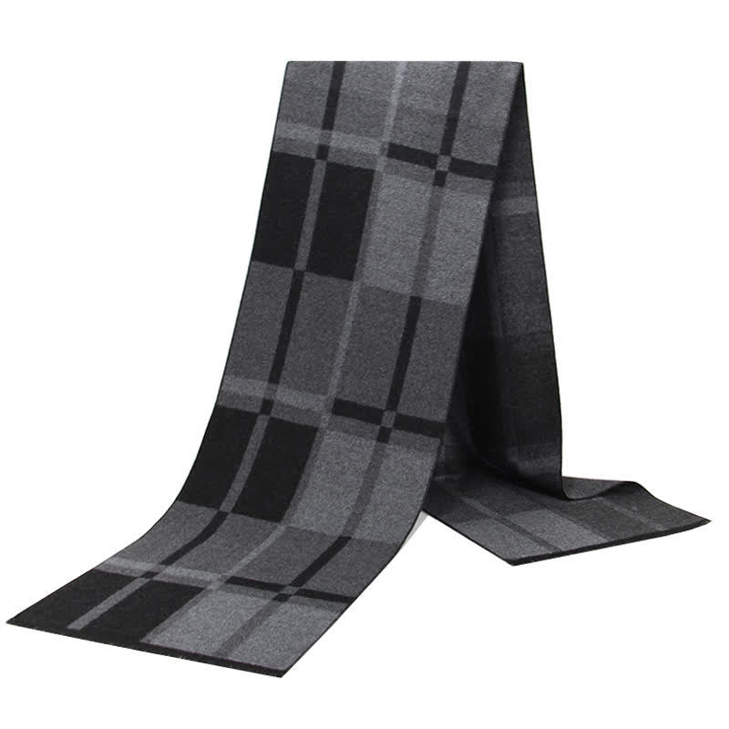 Buddha Stones Fall Winter Classic Black Gray Check Wrap Men's Scarf - image 1