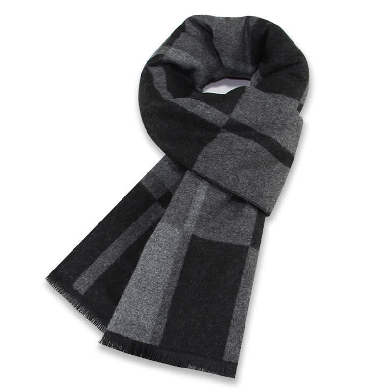 Buddha Stones Fall Winter Classic Black Gray Check Wrap Men's Scarf - image 0