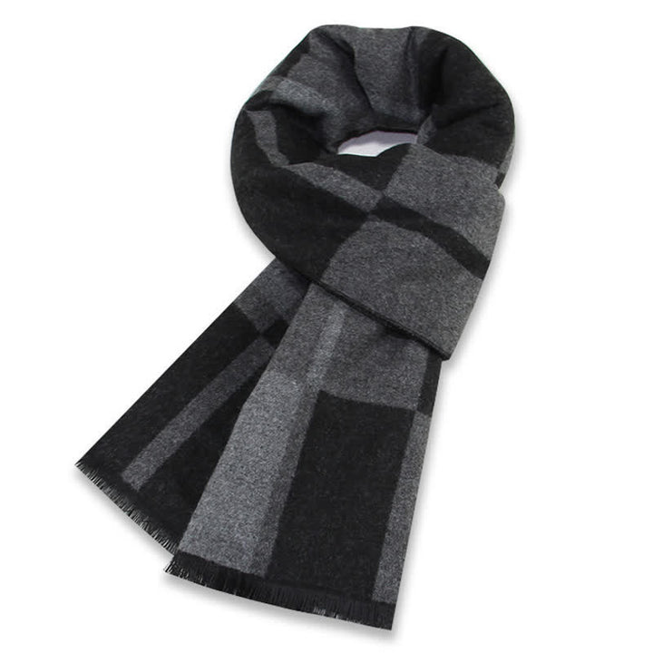 Buddha Stones Fall Winter Classic Black Gray Check Wrap Men's Scarf - image 0