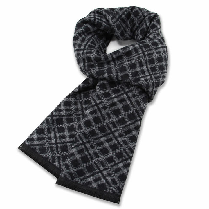 Buddha Stones Fall Winter Classic Black Gray Check Wrap Men's Scarf - Mini Check - image 4