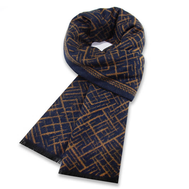 Buddha Stones Fall Winter Geometric Crosshatch Tassel Classic Men's Scarf - MidnightBlue - image 4