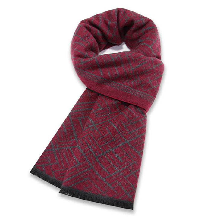 Buddha Stones Fall Winter Geometric Crosshatch Tassel Classic Men's Scarf - DarkRed - image 8