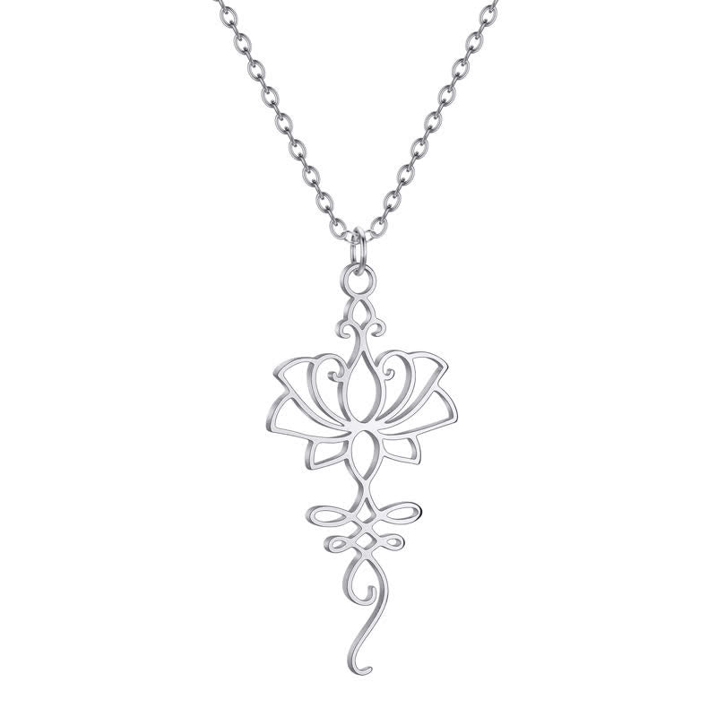 Buddha Stones Hollow Lotus Titanium Steel Protection and Purity Necklace - image 2