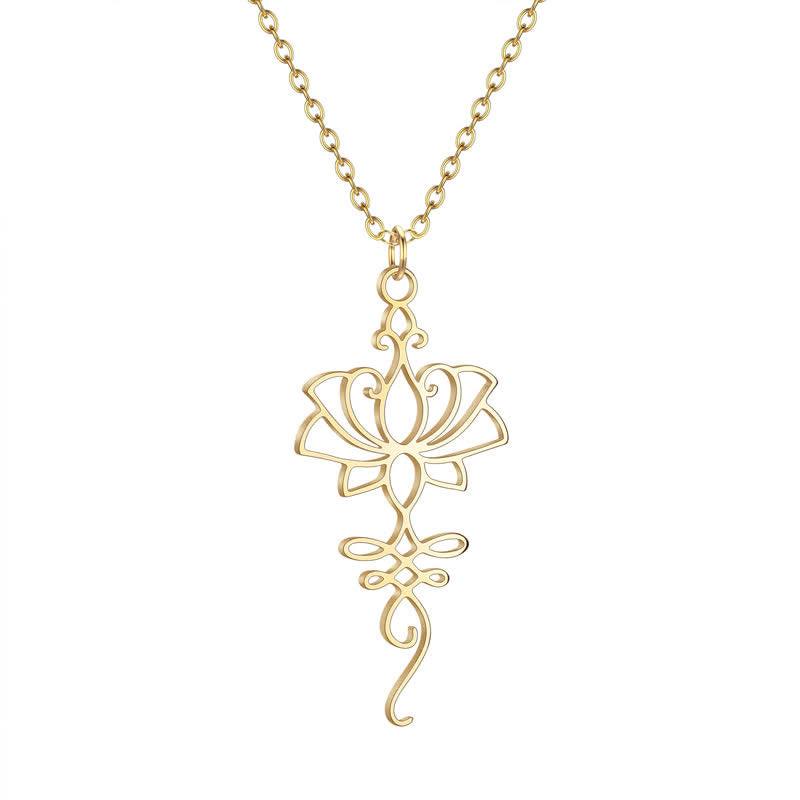 Buddha Stones Hollow Lotus Titanium Steel Protection and Purity Necklace - image 5