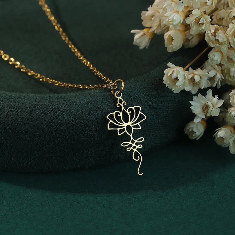 Buddha Stones Hollow Lotus Titanium Steel Protection and Purity Necklace - Gold - image 3